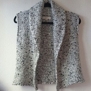 LOFT Women's Marled Black and White Cardigan Vest